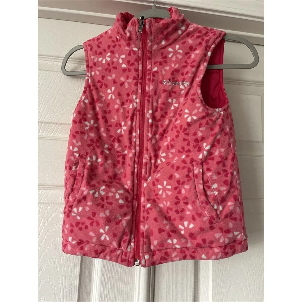Columbia Girls FLAW Sz S -8 Reversible Puffer Vest Pink Pockets  Zip Pockets